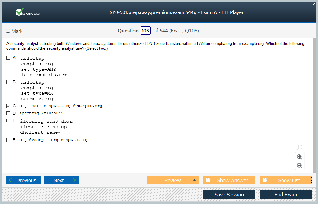 Example of CompTIA SY0-501 ETE file